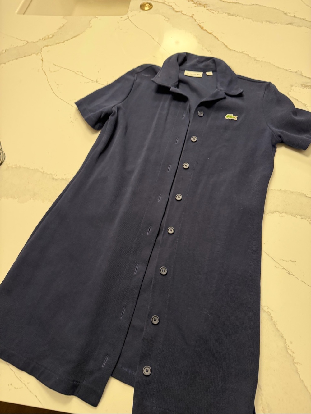 Lacoste Navy Button-Down Polo Shirt Dress with Green Logo